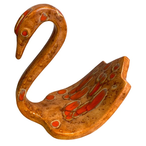 VTG 70s Retro MCM Spotted Orange Ceramic Swan Guest Towel Holder Vanity Decor - Picture 7 of 7